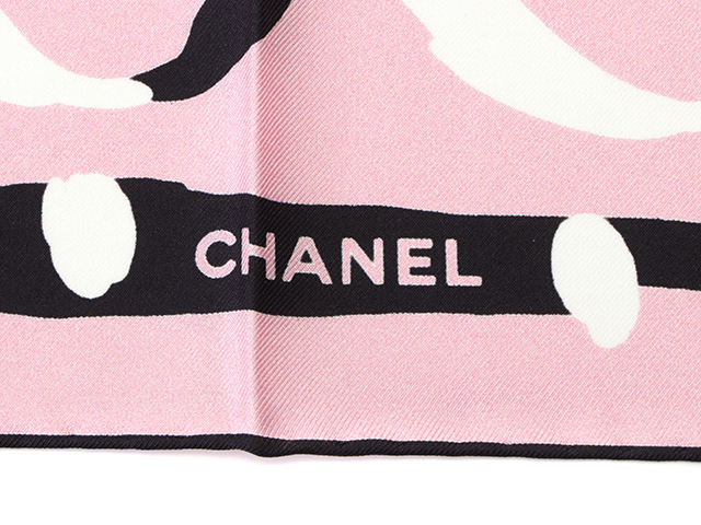 CHANEL シャネル スカーフ ピンク ブラック ホワイト シルク 