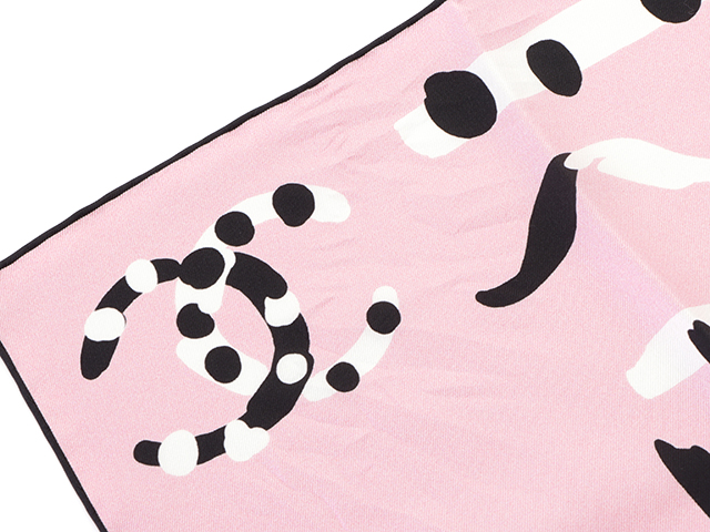 CHANEL シャネル スカーフ ピンク ブラック ホワイト シルク