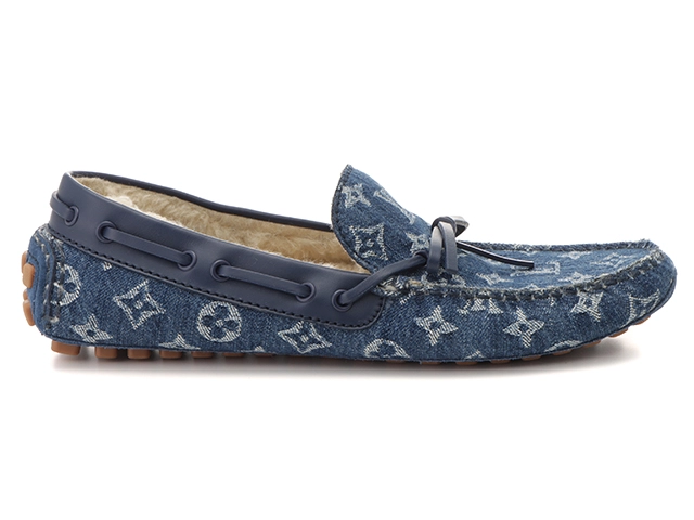 LOUIS VUITTON　ルイヴィトン　LVドライビングシューズ　メンズ7ハーフ　ブルー　デニム/ボア　2143700177936　【200】