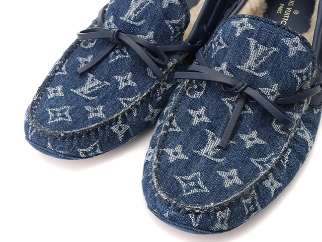 LOUIS VUITTON　ルイヴィトン　LVドライビングシューズ　メンズ7ハーフ　ブルー　デニム/ボア　2143700177936　【200】