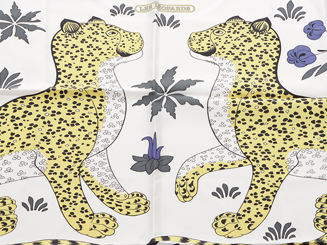 HERMES エルメス カレ90 LES LEOPARDS イエロー ホワイト