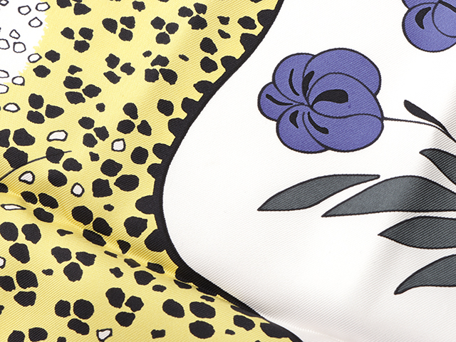 HERMES エルメス カレ90 LES LEOPARDS イエロー ホワイト