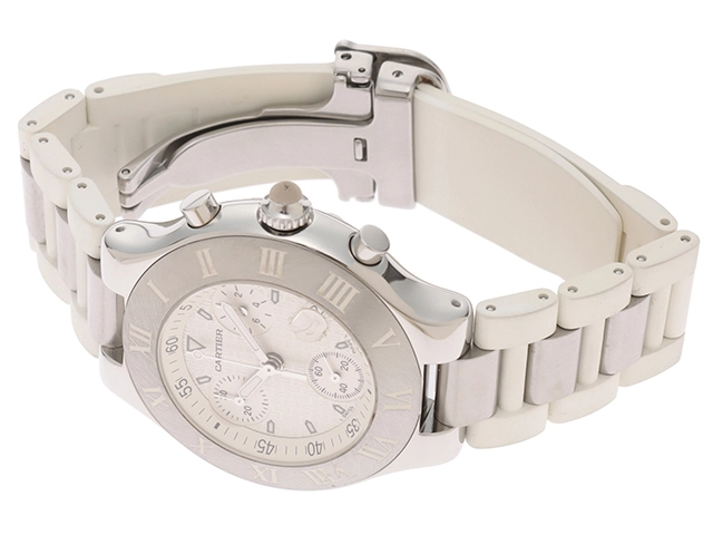 Cartier カルティエ クロノスカフ 240603 ホワイト レディース クォーツ SS ラバー 【436】 2143700189403