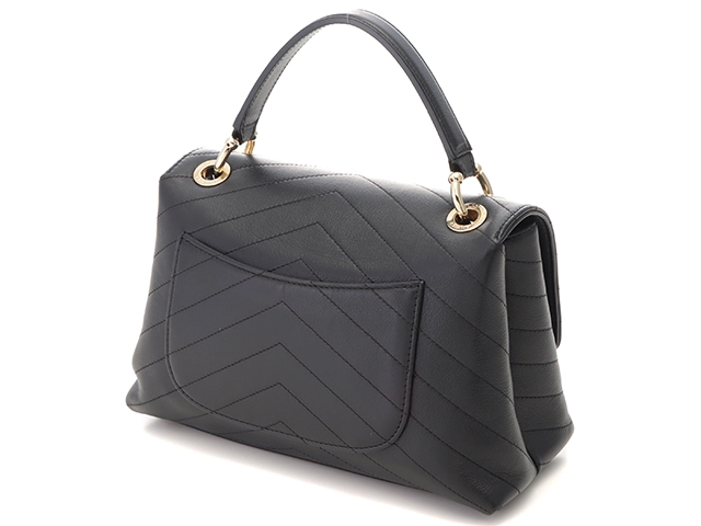 CHANEL シャネル Vステッチ トップハンドルフラップバッグ A57147 ブラック/GP レザー 【460】2143700191284