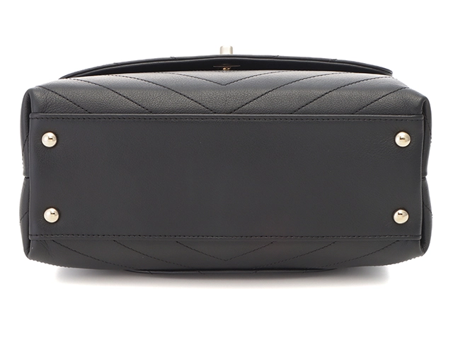 CHANEL シャネル Vステッチ トップハンドルフラップバッグ A57147 ブラック/GP レザー 【460】2143700191284