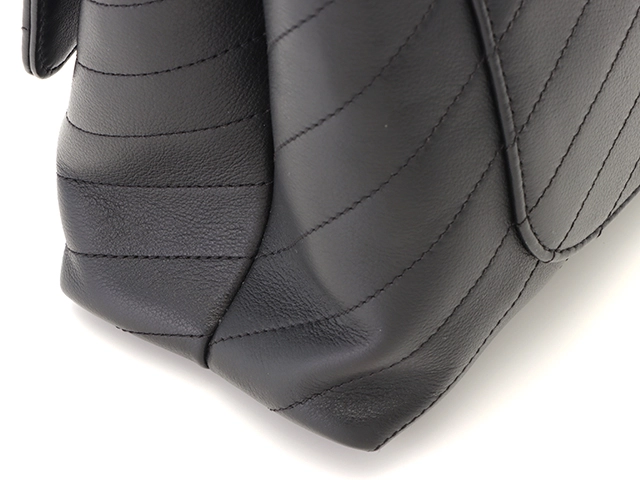 CHANEL シャネル Vステッチ トップハンドルフラップバッグ A57147 ブラック/GP レザー 【460】2143700191284