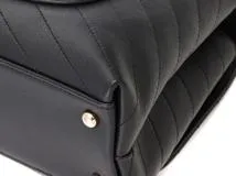 CHANEL シャネル Vステッチ トップハンドルフラップバッグ A57147 ブラック/GP レザー 【460】2143700191284