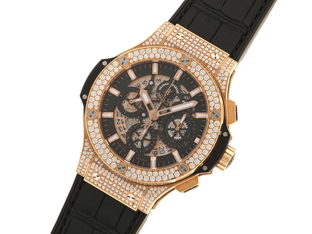 HUBLOT ウブロ 腕時計 ビッグ・バン アエロバン 311.PX.1180.GR.1704 K18ピンクゴールド/アリゲーターベルト ダイヤモンドベゼル スケルトン文字盤 自動巻き 2009年並行品【472】SJ