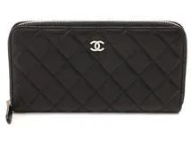 CHANEL シャネル マトラッセ ラウンド長財布 ブラック シルバー金具 ラムスキン 2143700195978 【432】