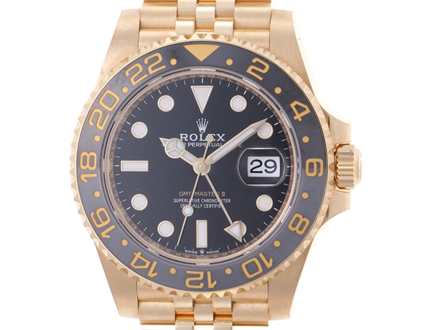 2024年10月国際保証書有　ROLEX　ロレックス　時計　GMTマスターⅡ　126718GRNR　ブラック文字盤　YG　自動巻き　メンズ　M