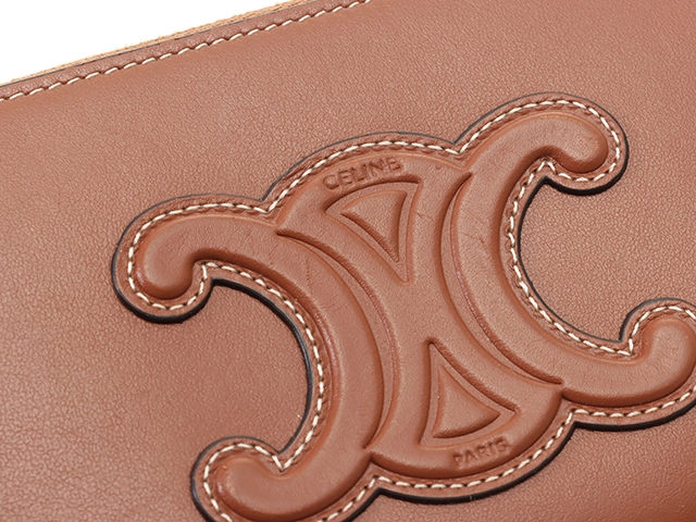 CELINE　セリーヌ　ラウンド長財布　キュイルトリオンフ　ラージジップウォレット　タン　カーフスキン【433】2143700196739