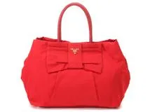 PRADA　プラダ　リボンハンドバッグ　レッドナイロン／レザー　BN1601　2143700198207　【205】