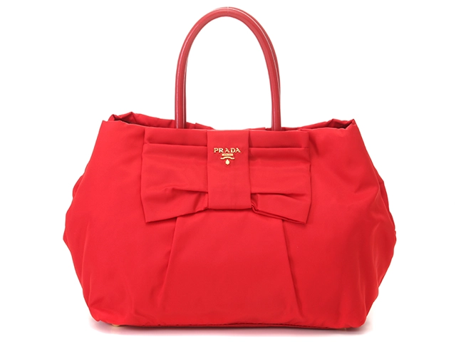 PRADA　プラダ　リボンハンドバッグ　レッドナイロン／レザー　BN1601　2143700198207　【205】