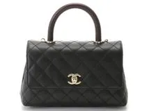 CHANEL シャネル トップハンドル フラップ バッグ 2WAYハンドバッグ ブラック SV シルバー金具 キャビア リザード 2143700198368【200】