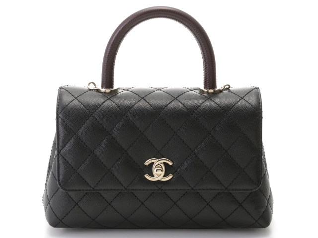 CHANEL シャネル トップハンドル フラップ バッグ 2WAYハンドバッグ ブラック SV シルバー金具 キャビア リザード 2143700198368【200】