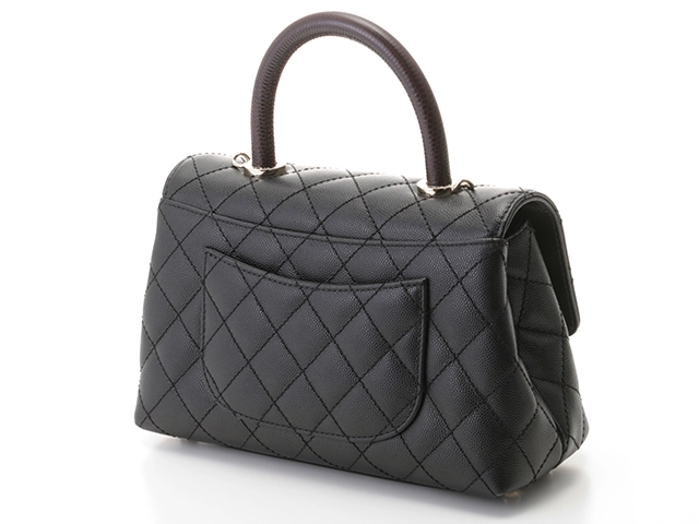 CHANEL シャネル トップハンドル フラップ バッグ 2WAYハンドバッグ ブラック SV シルバー金具 キャビア リザード 2143700198368【200】