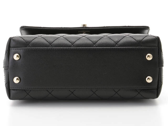 CHANEL シャネル トップハンドル フラップ バッグ 2WAYハンドバッグ ブラック SV シルバー金具 キャビア リザード 2143700198368【200】