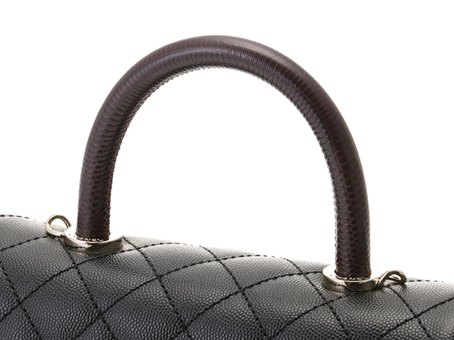 CHANEL シャネル トップハンドル フラップ バッグ 2WAYハンドバッグ ブラック SV シルバー金具 キャビア リザード 2143700198368【200】