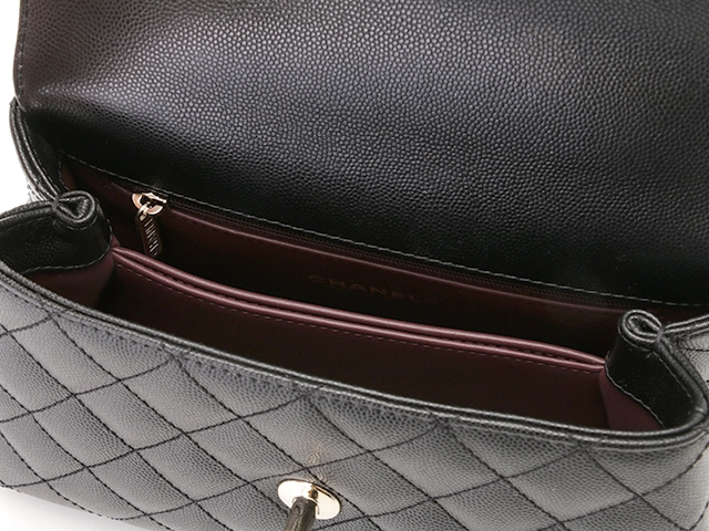 CHANEL シャネル トップハンドル フラップ バッグ 2WAYハンドバッグ ブラック SV シルバー金具 キャビア リザード 2143700198368【200】