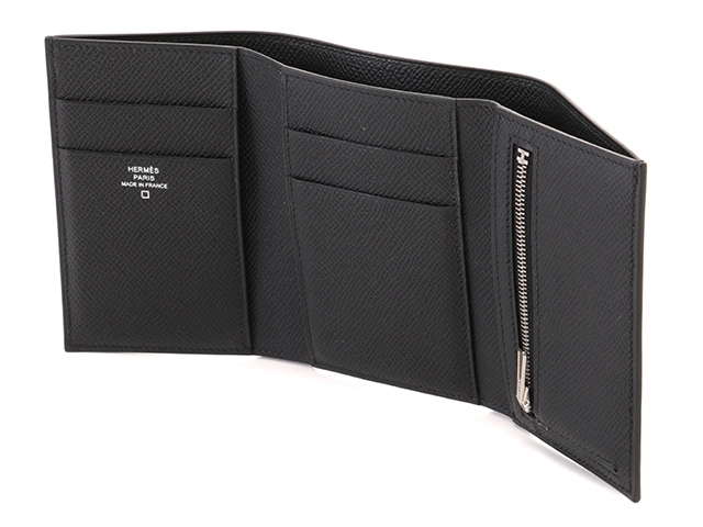 HERMES　エルメス　小物　三つ折り財布　ベアン　コンビネタッチ　ブラック・SV金具　ヴォーエプソン・アリゲーター　D刻印・2019年頃製造　箱付き　【472】HA