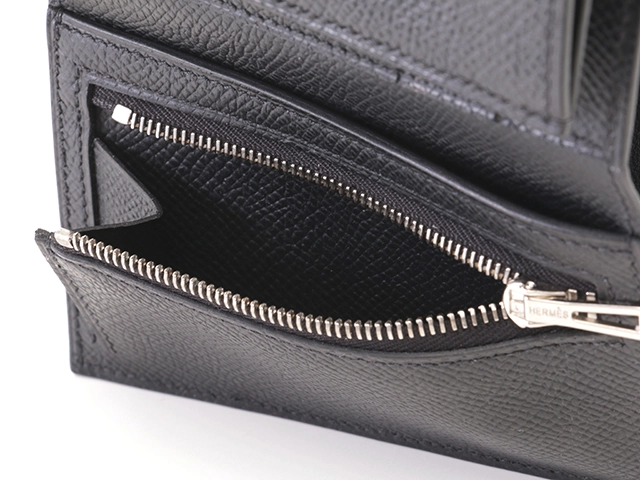 HERMES　エルメス　小物　三つ折り財布　ベアン　コンビネタッチ　ブラック・SV金具　ヴォーエプソン・アリゲーター　D刻印・2019年頃製造　箱付き　【472】HA