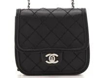 CHANEL　シャネル　チェーンショルダーバッグ　ワイルドステッチ　ブラック　シルバー金具　レザー　2143700201754【432】