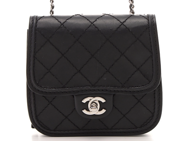 CHANEL　シャネル　チェーンショルダーバッグ　ワイルドステッチ　ブラック　シルバー金具　レザー　2143700201754【432】