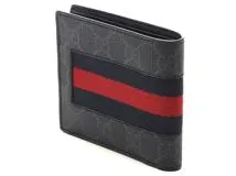 GUCCI グッチ　ニューウェブ GGスプリーム 二つお財布 ブラック PVC/レザー【434】2143700201785