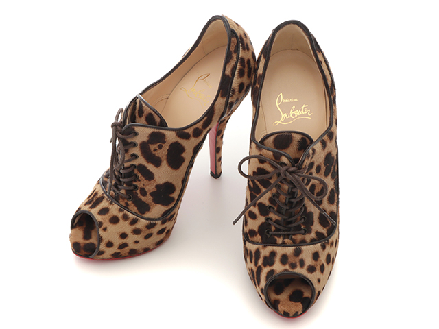 クリスチャンルブタン　レオパード ハラコ パンプス フラット38.5 ブラウン Christian Louboutin クリスチャンルブタン レオパードパンプス