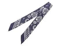 HERMES エルメス スカーフ ツイリー LES LEOPARDS マリン/ブラン