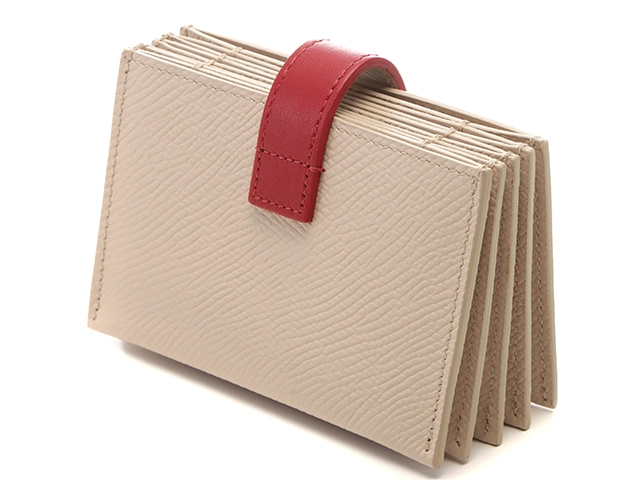 CELINE　セリーヌ　アコーディオンカードホルダー　ベージュ／レッド　カーフ　10B693BRU　【431】2143700206599