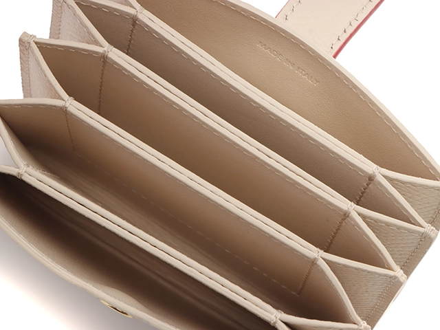 CELINE　セリーヌ　アコーディオンカードホルダー　ベージュ／レッド　カーフ　10B693BRU　【431】2143700206599