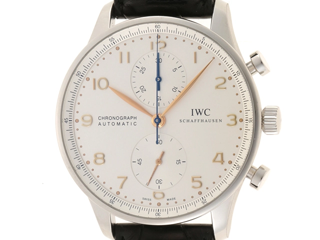 IWC インターナショナルウォッチカンパニー 腕時計 ポルトギーゼ クロノグラフ IW371445 ステンレススチール/クロコベルト ホワイト文字盤 自動巻き【472】SJ
