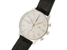 IWC インターナショナルウォッチカンパニー 腕時計 ポルトギーゼ クロノグラフ IW371445 ステンレススチール/クロコベルト ホワイト文字盤 自動巻き【472】SJ