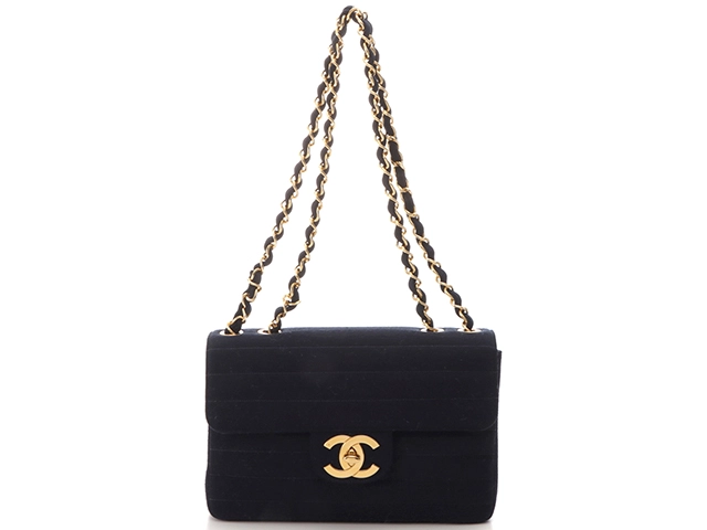 CHANEL シャネル Wチェーンショルダーバッグ ネイビー/GP金具 ジャージ