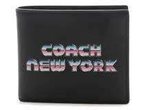 COACH コーチ 二つ折財布 80's ニューヨーク イブニング グラフィック ダブル ビルフォールド ウォレット カーフ ブラック【473】