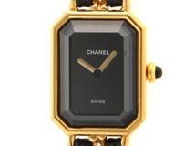 CHANEL　シャネル　プルミエール　H0001　Lサイズ　ブラック文字盤　GP/レザー　クオーツ　レディース時計　【430】2143800184131