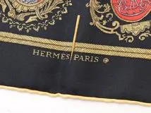HERMES 　エルメス　カレ40 LES ARMES DE PARIS ブラック/ゴールド　シルク【430】2143800186227