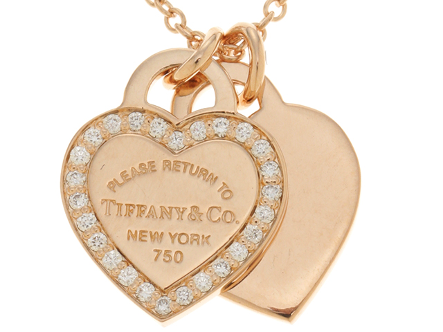 TIFFANY u0026 CO　ティファニー　リターントゥミニダブルハートネックレス　K18ピンクゴールド　ダイヤモンド　4.1g　 2143900037269　【437】