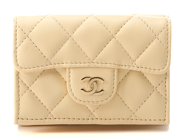 CHANEL シャネル マトラッセ クラシックスモール フラップ ウォレット 三つ折り財布 アイボリー GP ラムスキ AP0230  2144000168488【200】