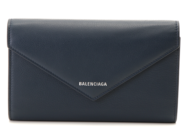 BALENCIAGA　バレンシアガ　ペーパーマニー　ジップアラウンド　長財布　ネイビー　カーフ　371661【431】