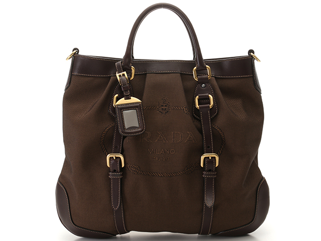 PRADA プラダ 2wayショルダー ダークブラウン キャンバス PRADA プラダ 2wayショルダー ダークブラウン キャンバス