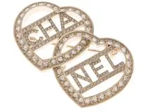 CHANEL シャネル ダブルハート CHANELロゴ ブローチ メタル GP ゴールドメッキ クリスタル 2144000227024【200】