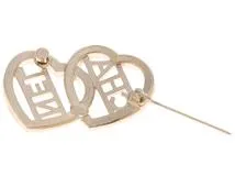 CHANEL シャネル ダブルハート CHANELロゴ ブローチ メタル GP ゴールドメッキ クリスタル 2144000227024【200】
