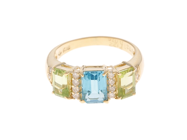 JEWELRY　ジュエリー　 リング　K18イエローゴールド　　ブルートパース　/ペリドット　/ダイヤモンド 　4.0g　　#10.5　　2144000227871　【472】H
