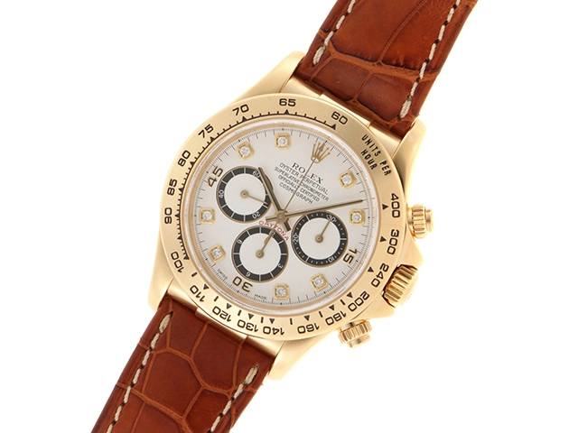 N番 ROLEX ロレックス 腕時計 コスモグラフ デイトナ 16518G 8Pダイヤモンドホワイト文字盤 逆6 K18イエローゴールド/クロコベルト 自動巻き【472】SJ