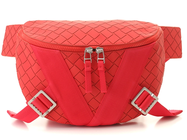 BOTTEGA VENETA イントレチャート ラバー ベルトバッグ レッド メンズ 