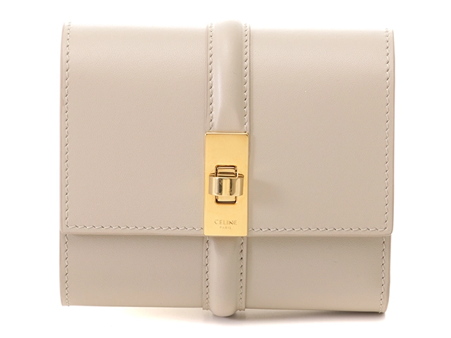 CELINE　セリーヌ　１６　スモールトリフォールドウォレット　ライトストーン　カーフ【431】2144000240016