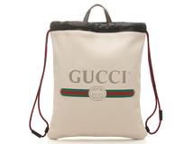 GUCCI　グッチ　ロゴプリント　ドローストリングバックパック　アイボリー　レザー　【472】YN