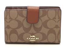 COACH　コーチ　シグネチャー　ミディアムコーナージップウォレット　ベージュ／ブラウン　PVCコーティングキャンバス　F53562　2144000242621　【205】